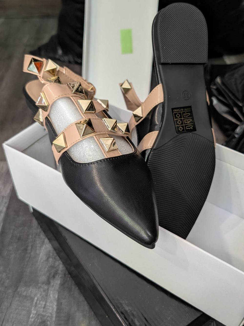 SHEIN Black Pointed Espadrilles with Nude Studded Straps